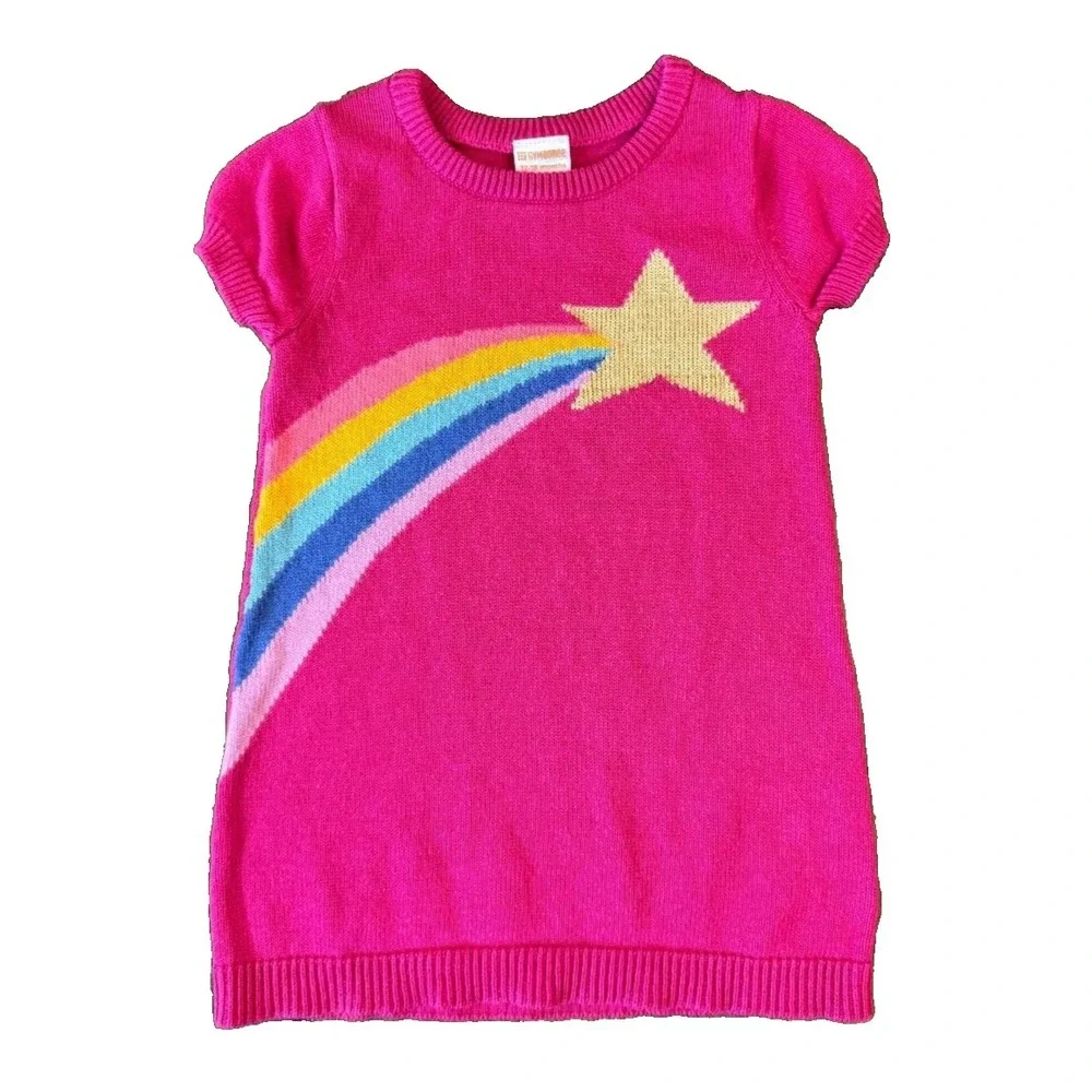 Gymboree Toddler Sweater Dress 12-18 Months Pink Cotton Rainbow Star Cosmic Club